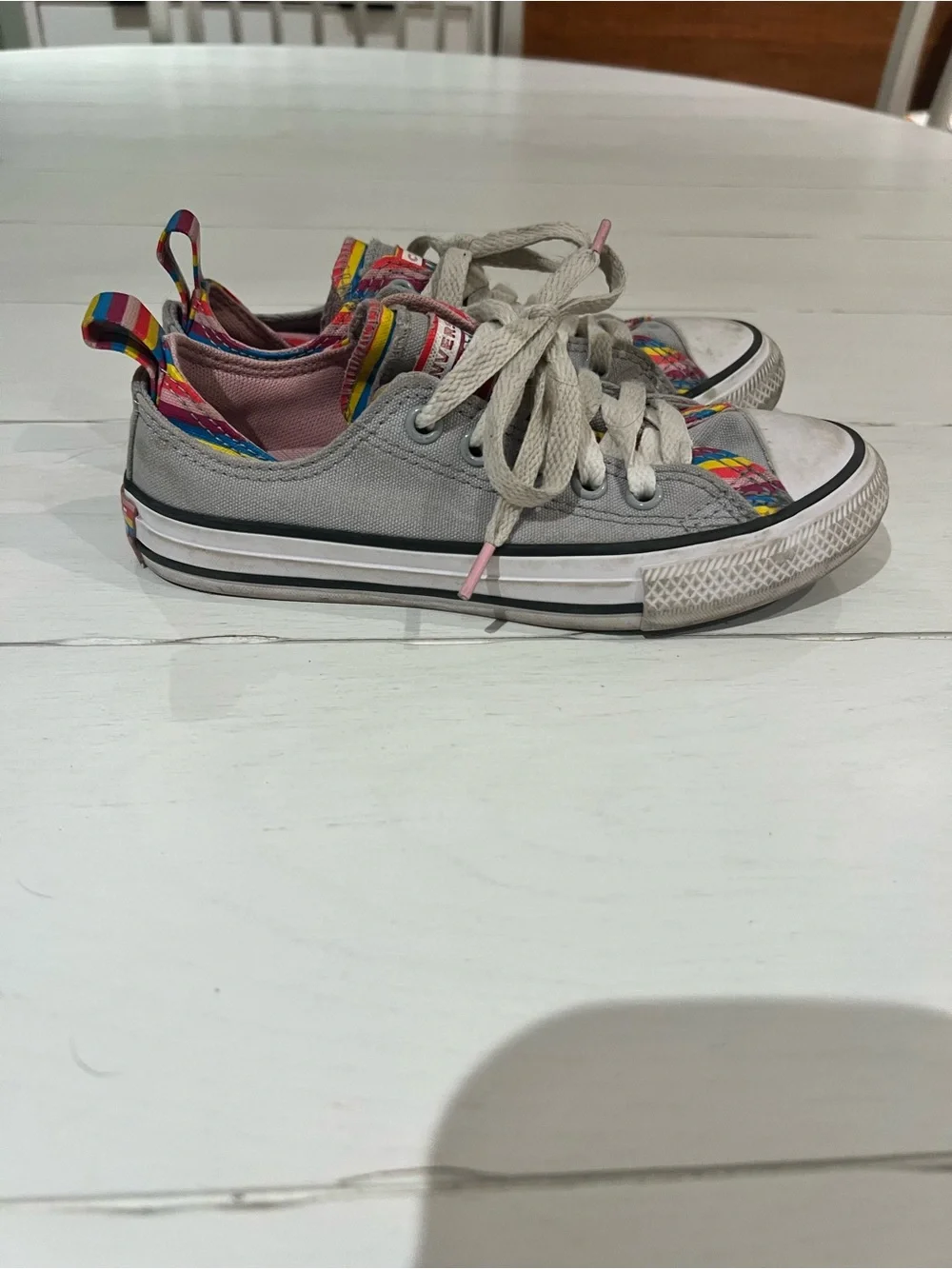 Converse Kids Low Top Sneakers in Gray with Rainbow Trim